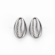 304 Stainless Steel Charms, Cadmium Free & Nickel Free & Lead Free, Shell Shape, Stainless Steel Color, 14x8x4mm, Hole: 1mm(STAS-N097-109P-NR)