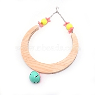 Wooden Swing, with Iron Cable Chain, Clasp & Random Color Bell, Moon, Yellow, 345mm(AJEW-WH0017-61B)