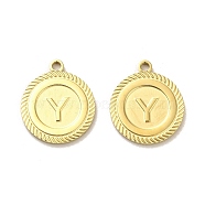 304 Stainless Steel Pendants, Flat Round with Letter Y Charms, Real 14K Gold Plated, 19.5x16.5x1mm, Hole: 1.4mm(STAS-L022-123G)