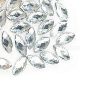 Imitation Taiwan Acrylic Rhinestone Cabochons, Flat Back & Faceted, Horse Eye, Clear, 15x7x1.8mm, about 2000pcs/bag(GACR-A021-7x15mm-01)