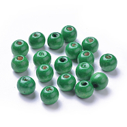 Dyed Natural Wood Beads, Round, Lead Free, Green, 10x9mm, Hole: 3mm, about 3000pcs/1000g(WOOD-Q006-10mm-05-LF)