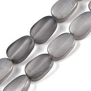 Electroplate Glass Beads Strands, Frosted, Oval, Gray, 14x9x4.5mm, Hole: 1mm, about 50pcs/strand, 27.17 inch(69cm)(EGLA-C009-01B-PL02)