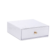 Square Paper Drawer Jewelry Set Box, with Brass Rivet, for Earring, Ring and Necklace Gifts Packaging, White, 10x10x3~3.2cm(CON-C011-03B-07)