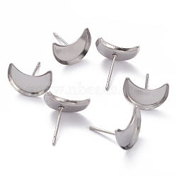 304 Stainless Steel Stud Earring Settings, Moon, Stainless Steel Color, 7x5x1mm, Tray: 5x3mm, Pin: 0.8mm(X-STAS-J032-11)