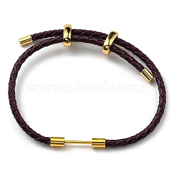 Brass Column Bar Link Bracelet with Leather Cords, Adjustable Bracelet for Women, Coconut Brown, Inner Diameter: 5/8~3 inch(1.6~7.5cm)(BJEW-G675-05G-08)
