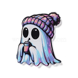 Halloween Theme Opaque Acrylic Pendants, Ghost, 46.5x35.5x2.2mm, Hole: 1.6mm(SACR-Z006-03C)