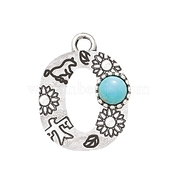 Synthetic Turquoise Pendants, with Alloy Findings, Letter O, 21x28mm(PW-WG43221-22)