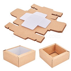 Kraft Paper Cardboard Jewelry Boxes, with PVC Findings, Square, Camel, Box: 8.3x8.3x3.6mm(CON-FH0001-32B)