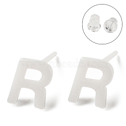 Hypoallergenic Bioceramics Zirconia Ceramic Stud Earrings, No Fading and Nickel Free, Alphabet, Letter R, 7x5.5mm(EJEW-F340-04R)