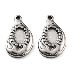 201 Stainless Steel Pendant Cabochon Settings, Teardrop Charm, Antique Silver, Tray: 8x6.5mm, 22x13x2.5mm, Hole: 1.8mm(STAS-Z057-12AS)
