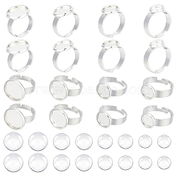 DIY Blank Dome Ring Making Kit, Including Adjustable 201 Stainless Steel Ring Settings, Half Round Glass Cabochons, Stainless Steel Color, 32Pcs/box(DIY-UN0004-76)