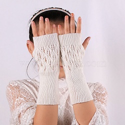 Acrylic Fiber Yarn Knitting Fingerless Gloves, Winter Warm Gloves with Thumb Hole, White, 210mm(COHT-PW0002-01B)