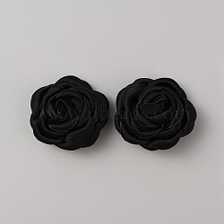 Polyester Shoe Buckle Clip, Rose Flower Shoe Decoration Accessories, Black, 40x20mm(FIND-WH0139-54A)
