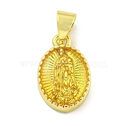 Rack Plating Brass Enamel Pendants, Long-Lasting Plated, Lead Free & Cadmium Free, Real 18K Gold Plated, Oval with Saint Charm, Yellow, 15x10x3mm, Hole: 5x3.5mm(KK-B091-15F)