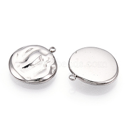 304 Stainless Steel Pendants,  Manual Polishing, Textured, Flat Round Charm, Stainless Steel Color, 19.5x17.5x4mm, Hole: 1.6mm(STAS-T064-12P)