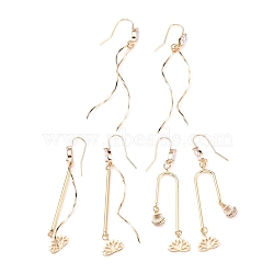 Lotus Flower Brass Chandelier Earrings Set for Girl Women, Cubic Zirconia Dangle Earring, Golden, 75mm, Pin: 0.7mm, 3pairs/set(EJEW-JE04631)