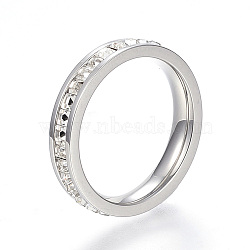 304 Stainless Steel Finger Rings, with Rhinestones, Stainless Steel Color, Size 7, 17mm(X-RJEW-G081-35P-17mm)