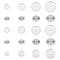 DIY Blank Dome Brooch Making Kit, Including 304 Stainless Steel Brooch Settings, Glass Cabochons, Stainless Steel Color, 64Pcs/box(DIY-DC0002-01)