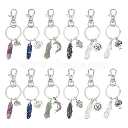 12Pcs 6 Style Natural & Synthetic Gemstone Copper Wire Wrapped Keychains, with Iron Split Key Rings, Swivel Lobster Claw Clasps, 10~10.5cm, 2pcs/style(KEYC-NB0001-31)