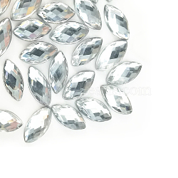 Imitation Taiwan Acrylic Rhinestone Cabochons, Flat Back & Faceted, Horse Eye, Clear, 15x7x1.8mm, about 2000pcs/bag(GACR-A021-7x15mm-01)