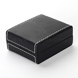 Square Imitation Leather Necklaces Boxes, Black, 8.3x7x3.7cm(LBOX-F001-01)