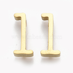 304 Stainless Steel Pendants, Golden, Letter, Letter.L, 13x6x3mm, Hole: 1.8mm(STAS-T041-10G-L)