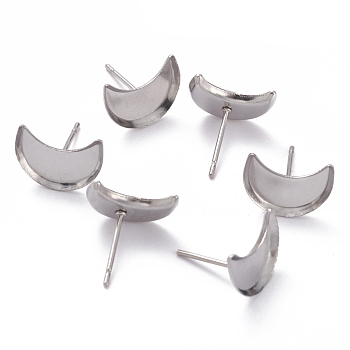 304 Stainless Steel Stud Earring Settings, Moon, Stainless Steel Color, 7x5x1mm, Tray: 5x3mm, Pin: 0.8mm
