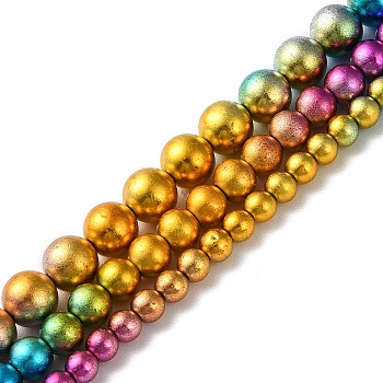 (Defective Closeout Sale) 3 Stands 3 Styles Electroplated Synthetic Non-magnetic Hematite Beads Strands, Round, Rainbow Plated, 6~10.5mm, Hole: 1mm, about 40~72pcs/strand, 15.94''~16.14''(40.5~41cm), 1 strand/style