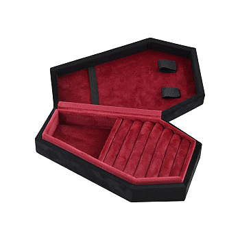 Coffin Shaped Velvet Jewelry Storage Boxes, Jewelry Case for Earrings, Rings, Necklaces Storage, Black, 17.7x10.7x5.2cm