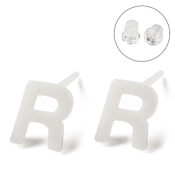 Hypoallergenic Bioceramics Zirconia Ceramic Stud Earrings, No Fading and Nickel Free, Alphabet, Letter R, 7x5.5mm