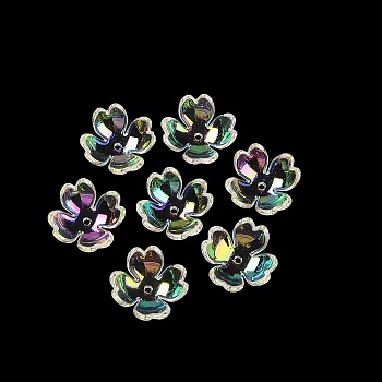 Transparent Acrylic Caps, UV Plating Iridescent, Flower, Clear, 15x17x6.5mm, Hole: 1.2mm