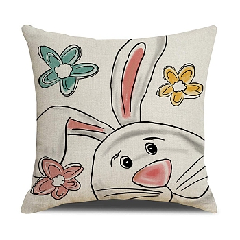 Easter Theme Linen Throw Pillow Covers, Cushion Cover, for Couch Sofa Bed, Square, Rabbit, 445x445x5mm