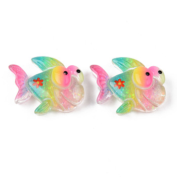 Rainbow Resin Cabochons, with Glitter, Goldfish, Colorful, 21x25x9mm