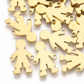 201 Stainless Steel Links connectors, Laser Cut Links, Boy, Golden, 17x11x1mm, Hole: 1.4mm