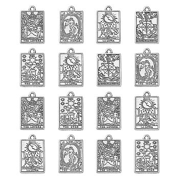 50Pcs 5 Styles Tibetan Style Alloy Pendants, Antique Silver, Rectangle with Tarot Pattern, Antique Silver, 23x14x1.5mm, Hole: 1.8mm, 10pcs/style