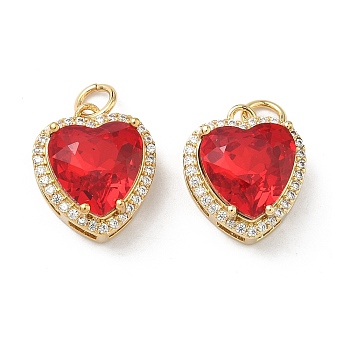 Brass Micro Pave Cubic Zirconia Pendants, with Glass, Cadmium Free & Lead Free, Long-Lasting Plated, Rack Plating, Heart Charms, Real 18K Gold Plated, 15x13x8mm, Jump Ring: 5x0.8mm, Inner Diameter: 3mm