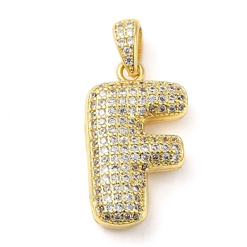 Brass Micro Pave Cubic Zirconia Pendants, Cadmium Free & Lead Free, Long-Lasting Plated, Real 18K Gold Plated, Letter F, 23x13.5x5.5mm, Hole: 4.5x3mm