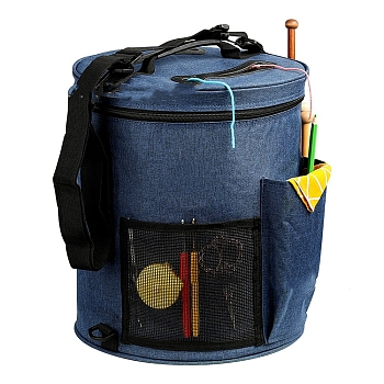 Oxford Cloth Yarn Storage Bag, for Yarn Skeins, Crochet Hooks, Knitting Needles, Column, Marine Blue, 33x28cm