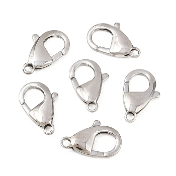 Tarnish Resistant 304 Stainless Steel Lobster Claw Clasps, Parrot Trigger Clasps, Manual Polishing, Stainless Steel Color, 21x13.5x4mm, Hole: 2.5mm