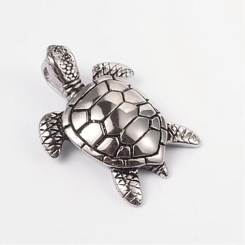 316 Surgical Stainless Steel Pendants, Tortoise, Antique Silver, 45x34x10mm, Hole: 5x9mm