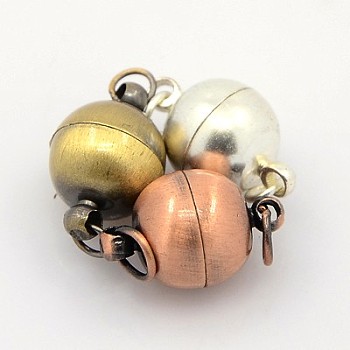 Brass Magnetic Clasps with Loops, Lead Free, Cadmium Free and Nickel Free, Oval, Mixed Color, 17x10mm, Hole: 3mm