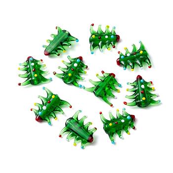 Handmade Lampwork Beads, Cartoon Christmas Tree, Green, 21x19.5x7.2mm, Hole: 1mm