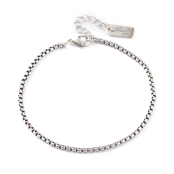 Brass Box Chain Bracelets, with Lobster Claw Clasps,   Long-Lasting Plated, Word Hand Made, Antique Silver, 7 inch(17.8cm)