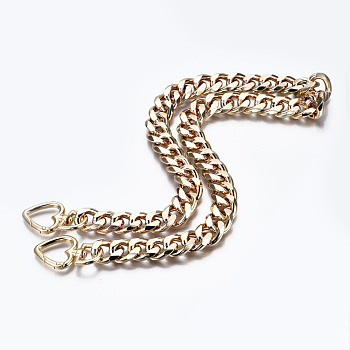 Bag Chains Straps, Aluminum Curb Link Chains, with Alloy Love Type Swivel Clasps, for Bag Replacement Accessories, Light Gold, 680x17mm