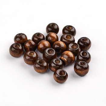 Handmade Natural Wood Beads, Lead Free, Dyed, Round, Coffee, 8mm, Hole: 2mm, about 6000pcs/1000g
