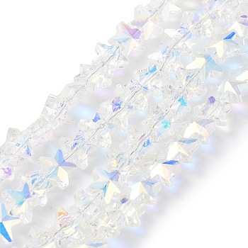 Electroplate Transparent Glass Beads, Half Rainbow Plated, Faceted Star, Clear AB, 9.5x10x6mm, Hole: 0.5mm
