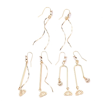 Lotus Flower Brass Chandelier Earrings Set for Girl Women, Cubic Zirconia Dangle Earring, Golden, 75mm, Pin: 0.7mm, 3pairs/set