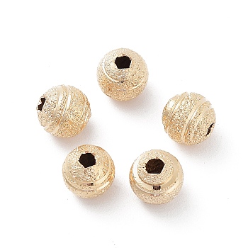Brass Beads, Cadmium Free & Lead Free, Textured, Round, Real 24K Gold Plated, 6x5mm, Hole: 1mm