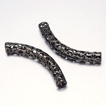 Hollow Curved Rack Plating Brass Tube Beads, Gunmetal, 42x6mm, Hole: 3mm