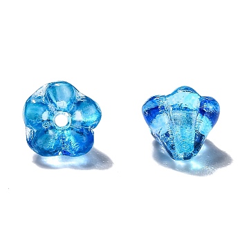 Transparent Czech Glass Beads, Flower, Deep Sky Blue, 6.5x5mm, Hole: 0.8mm, about 357~363pcs/bag